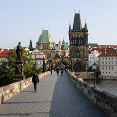 Obraz premium Geometric Bridge Prague. Morning Scene At Charles Bridge In Prague, Czech Republic