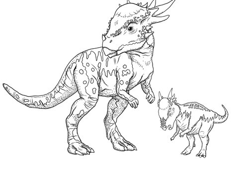 Stygimoloch dinosaur vintage engraved realistic detailed illustration