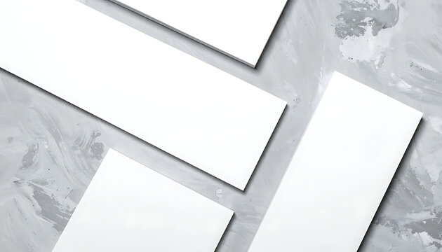 Blank white rectangular banners with jagged edges placed on a textured gray background, copy space for text