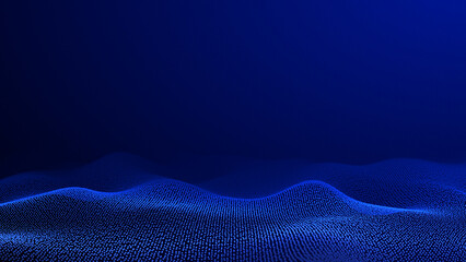 Blue particle terrain wave with glowing dot surface, digital data ocean landscape, futuristic cyber space field and abstract information network ©  Seamless Loop