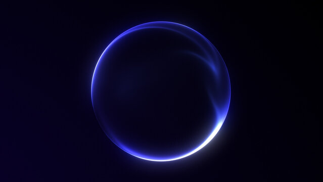 Dynamic navy blue glowing digital sphere on deep black background with soft plasma edges, smooth gradient illumination and abstract technology concept