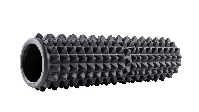 Black textured foam roller with raised knobs for massage