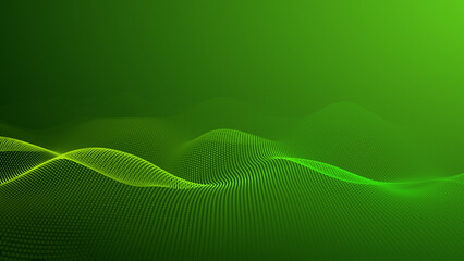 Neon green particle mesh wave with flowing data landscape, cyber energy field lines, futuristic network surface and abstract technology grid ©  Seamless Loop