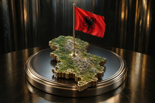 Albania 3D Map with National Flag | Detailed Balkan Terrain Map
