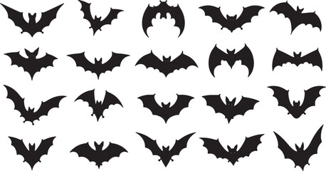Fototapeta premium Flying Bat Silhouettes Set Abstract Vector Illustration Line Art Collection