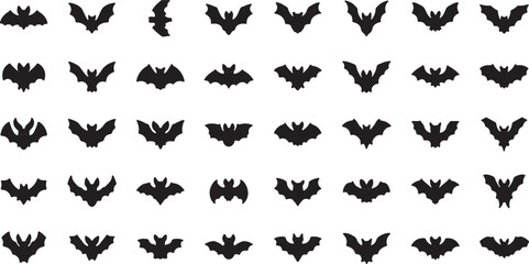 Fototapeta premium Flying Bat Silhouettes Set in Minimalist Line Art Vector Illustration Pack