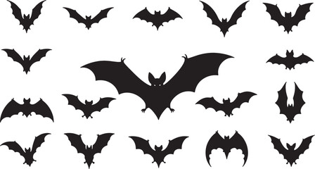 Fototapeta premium Flying Bat Silhouettes Set in Minimalist Black Vector Illustration Style