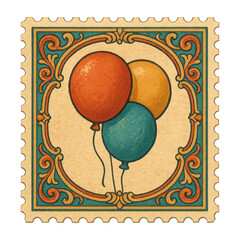 Obraz premium PNG Vintage balloon stamp illustration
