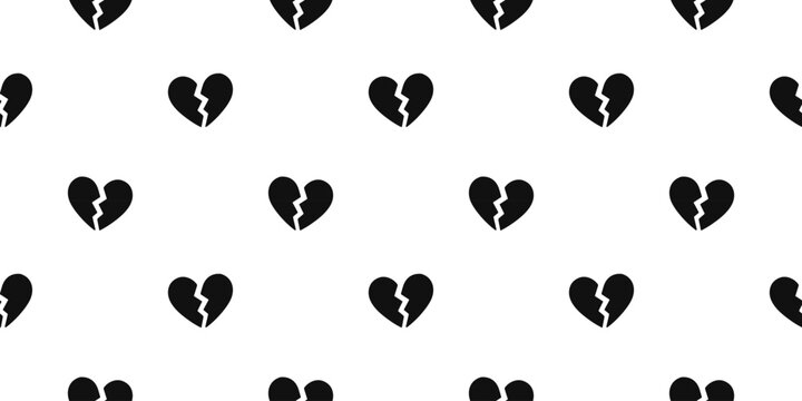 Minimalist broken heart seamless pattern with simple black icons. Ideal for Valentine&rsquo;s Day, heartbreak themes, relationship concepts, textiles and packaging.