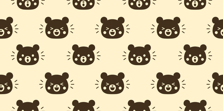 Cute bear seamless pattern with adorable cartoon faces on a neutral background. Perfect for nursery decor, fabric, wrapping paper, stickers and kids products.