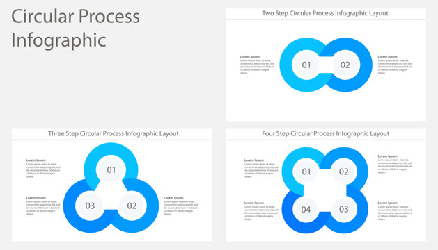 Circular process infographic set with two three and four steps