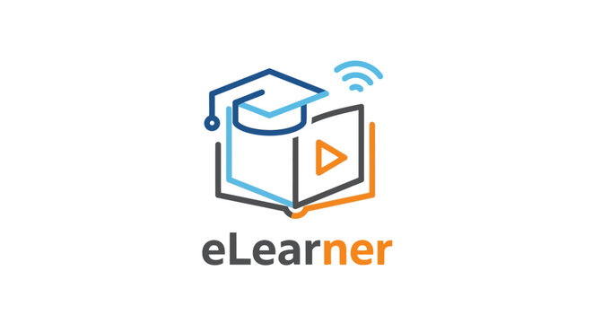 Abstract digital education icon with graduation cap and play button concept