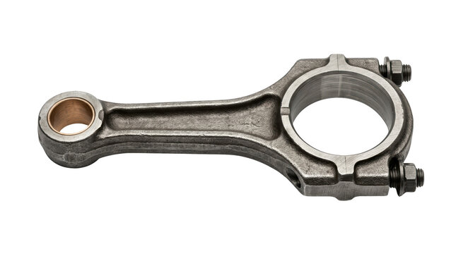 Car engine connecting rod detailed examination of auto parts in industrial workshop environment
