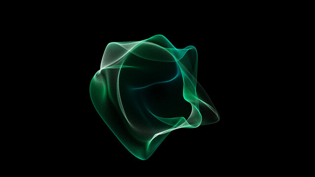 Green energy sphere with luminous wave surface, fluid plasma flow structure, transparent field in dark space and smooth eco technology form