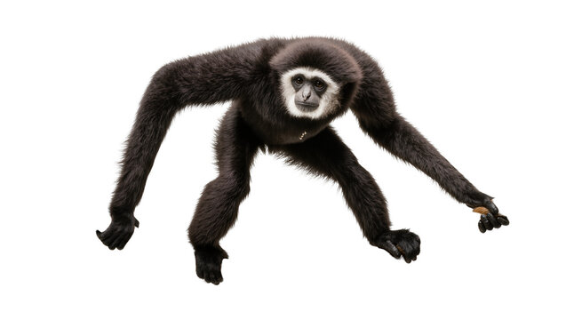 Black gibbon monkey with white face in motion