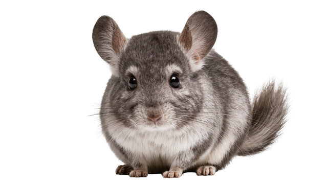 Fluffy chinchilla rodent with large ears and grey fur
