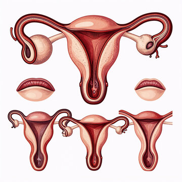 Linocut Medical Vector. Illustration Of Different Types Of Hymens In Medical Context