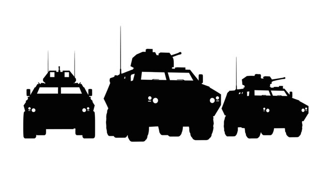 Armored Vehicle Silhouettes: Military Transport, Defense, Security, and Off-Road Power