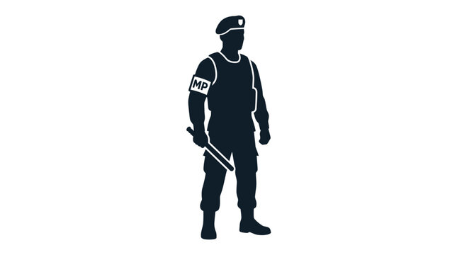 Silhouette of a military police officer standing guard.