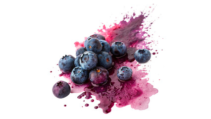 Vibrant red wine or berry juice splashes with ripe whole blueberries layout isolated on transparent background © Olga