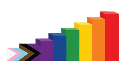 Fototapeta premium Progress Pride Flag forming an ascending bar graph with colorful blocks on white background