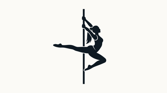 Silhouette of a woman performing a graceful pole dance move.
