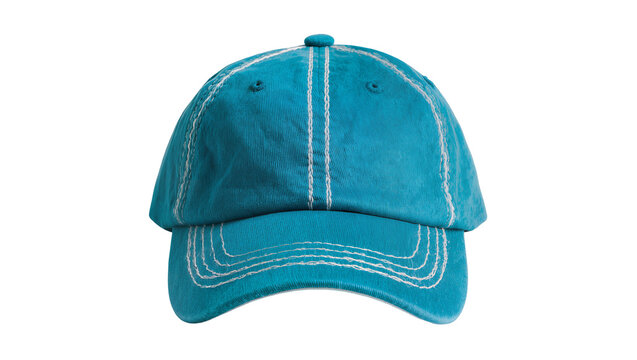 Turquoise baseball cap with white stitching