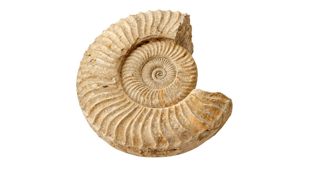 Ancient prehistoric fossil ammonite shell mineral stone geology history decoration isolated on transparent background