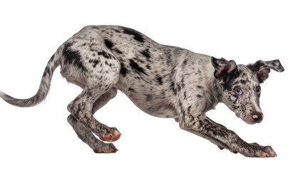 Fototapeta premium Merle Catahoula Leopard Dog puppy in play bow pose