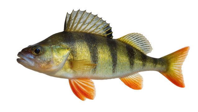 Yellow Perch Fish with Black Stripes and Orange Fins