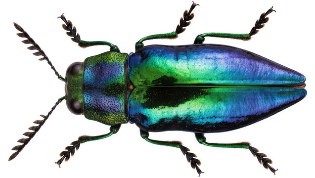 Iridescent metallic jewel beetle with green and blue colors