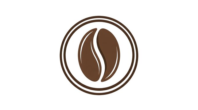 Minimalist coffee bean logo vector icon design enclosed in a brown circle isolated on a white background