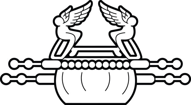 Ark of covenant line art illustration with angels and carrying handles.