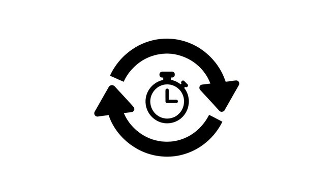 Circular arrows around a stopwatch icon symbolizing time management and efficiency.