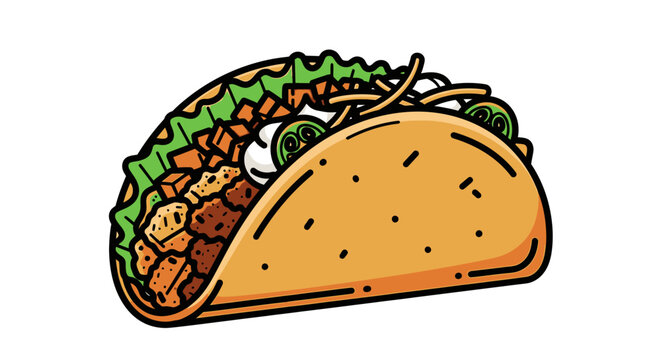 Colorful illustration of a loaded hard shell taco with fresh ingredients