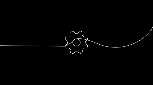 Video. Gears with paper airplane one continuous editable line. Concept of learning, business, Animation on white background GK. Line gear continuous one art cog icon work business factory wheel. ...