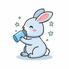Fototapeta premium Cute cartoon bunny drinking from a bottle
