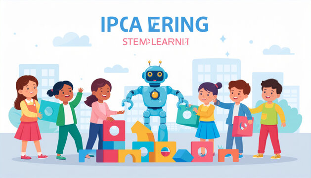 Block Coding for Kids Vector Set, Children Learning Programming with Colorful Coding Blocks and STEM Education