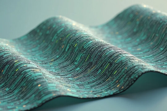Wavy tech knitted fabric. Turquoise tones. Limited depth of field effect.