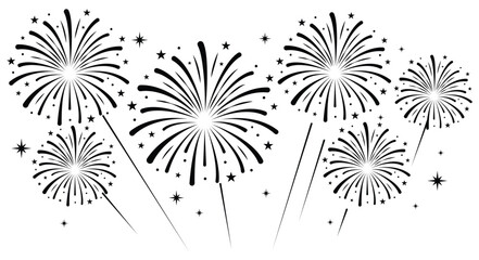 Obraz premium Minimalist firework icon burst vector illustration with small stars. Clean festive element isolated on a white background.