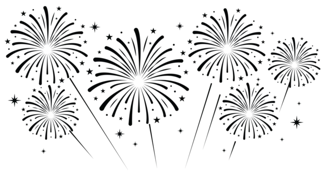 Minimalist firework icon burst vector illustration with small stars. Clean festive element isolated on a white background.