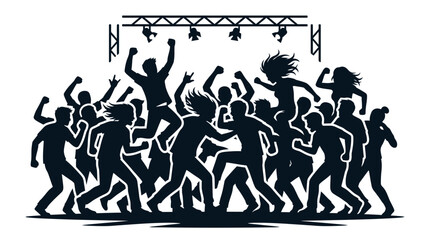 Obraz premium Crowd dancing at a concert with stage lights.