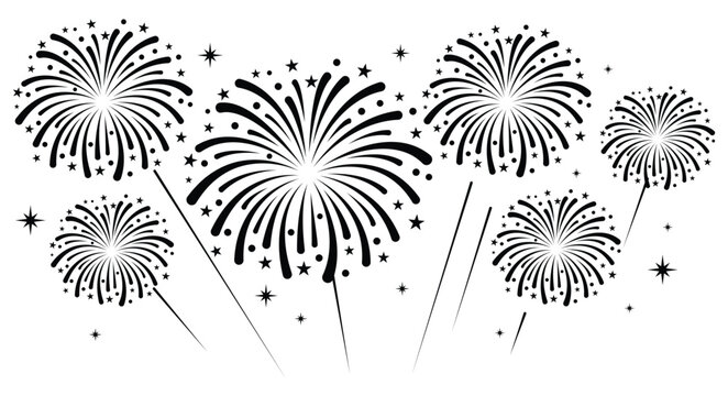 Minimalist firework icon burst vector illustration with small stars. Clean festive element isolated on a white background.