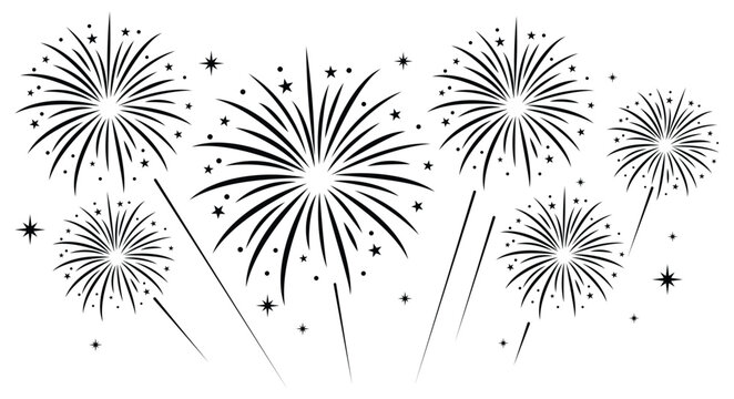 Minimalist firework icon burst vector illustration with small stars. Clean festive element isolated on a white background.