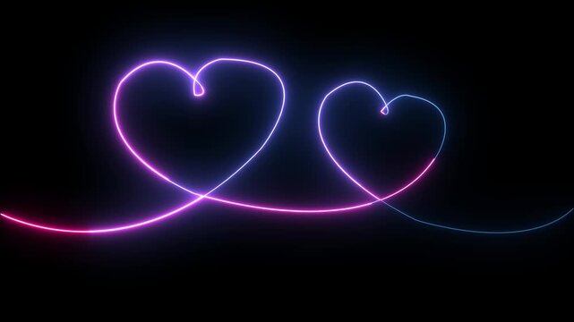 Abstract neon shine love icon animation on black background. Abstract glowing neon minimal heart icons in a row, each gently pulsing