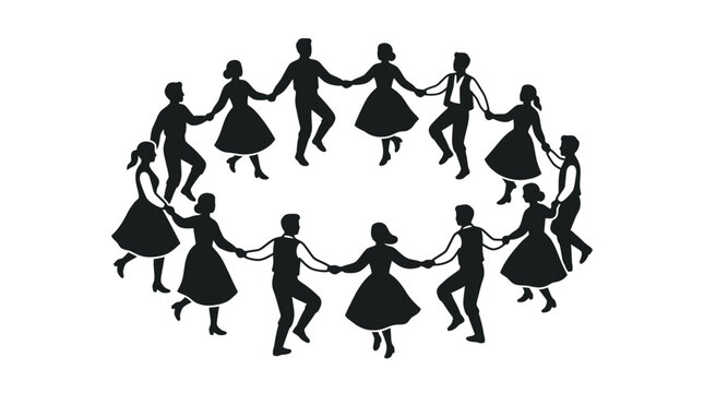 People dancing in a circle holding hands silhouette.