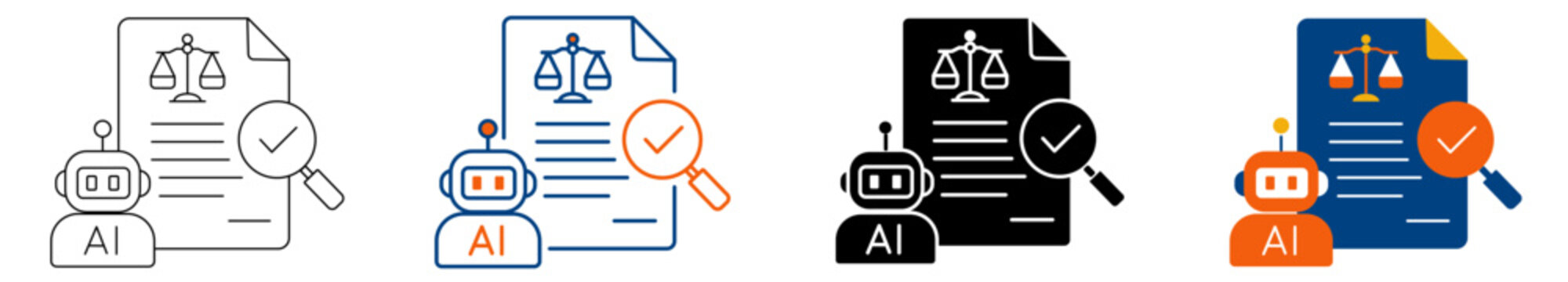 AI Contract Review Agent Icons Collection with Editable Outline, Solid and Colored Variations Vector Set for Legal Document Analysis and Contract Review Automation