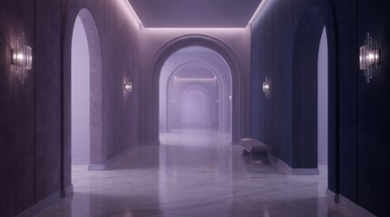 Fototapeta premium Empty luxury corridor with arched doorways and marble floor