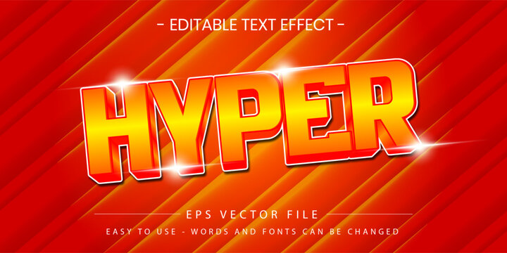 Hyper golden orange gradient 3D editable text effect vector on dynamic red background