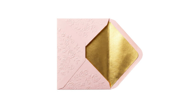 Pink envelope with floral pattern isolated on transparent background
